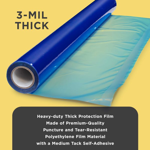 Floor Protection Film, 36-inch x 200  Roll - Blue Self Adhesive Temporary Floor Covering, Protect Flooring from Foot Traffic, Paint Spills, Dust, Construction Debris, Moving - Hardwood, Tile For Sale - Image 3