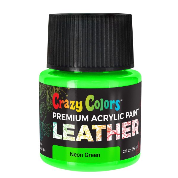 Neon Green Premium Acrylic Leather and Shoe Paint, 2 oz Bottle - Flexible, Crack, Scratch, Peel Resistant - Artist Create Custom Sneakers, Jackets, Bags, Purses, Furniture Artwork Online