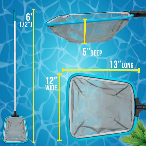 U.S. Pool Supply Swimming Pool, Spa 6-Foot Long Leaf Skimmer Net with 13  Aluminum Frame & Pole Sections - 5  Deep Ultra Fine Mesh Netting Bag Basket For Discount - Image 3