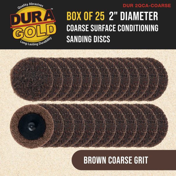 Dura-Gold 2  Diameter Surface Conditioning Discs Brown Coarse Sanding Grit (Box of 25) - R-Type Quick Change Roll Lock Connection Online now - Image 2