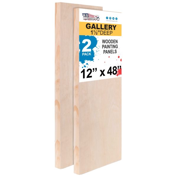 Unfinished Cradled Wood Panels for Painting, 2 Pack of 12x48 inch - Gallery Birch Wooden Canvas Boards 1-1 2  Deep - Mixed-Media Craft, Acrylic, Oil, Encaustic, Paint Pouring For Cheap