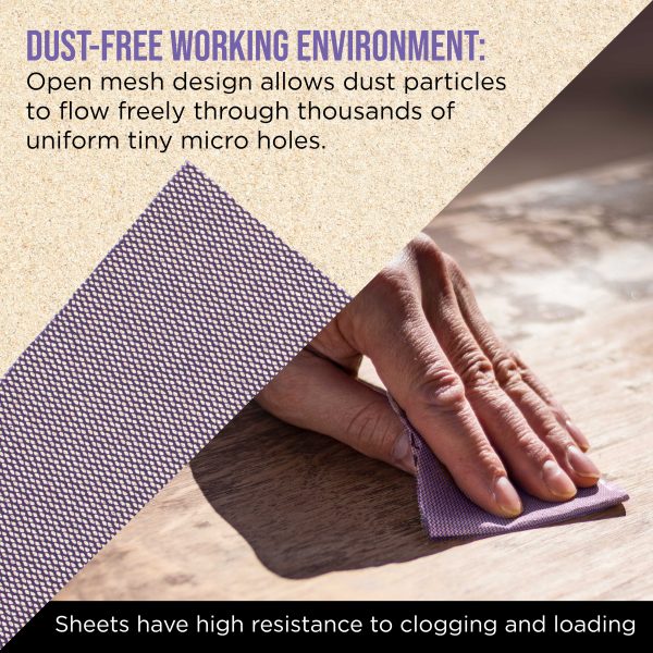 Premium 400 Grit 1 4 Sheet Size Purple Ceramic Mesh Sandpaper, Box of 16 - 4.5  x 5.5  Dustless Hook & Loop Backing, Palm Sanders, Sanding Blocks - Long-Lasting Fast Cut - Woodworking, Auto Fashion - Image 5