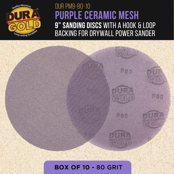 Premium 80 Grit 9  Purple Ceramic Mesh Sanding Discs, Box of 10 - Dustless Hook & Loop Backing Sandpaper for Drywall Power Sander - Long-Lasting Fast Cut Abrasive, Anti-Clog Sanding Screen Supply - Image 2