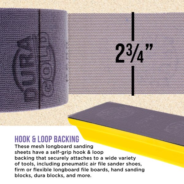 Premium 100 Grit Purple Ceramic Mesh Longboard Sandpaper, 2-3 4  Wide Continuous 10 Yard Roll - Dustless Hook & Loop Backing for Auto & Woodworking Air File Long Board Sanders, Sanding Block Online now - Image 3