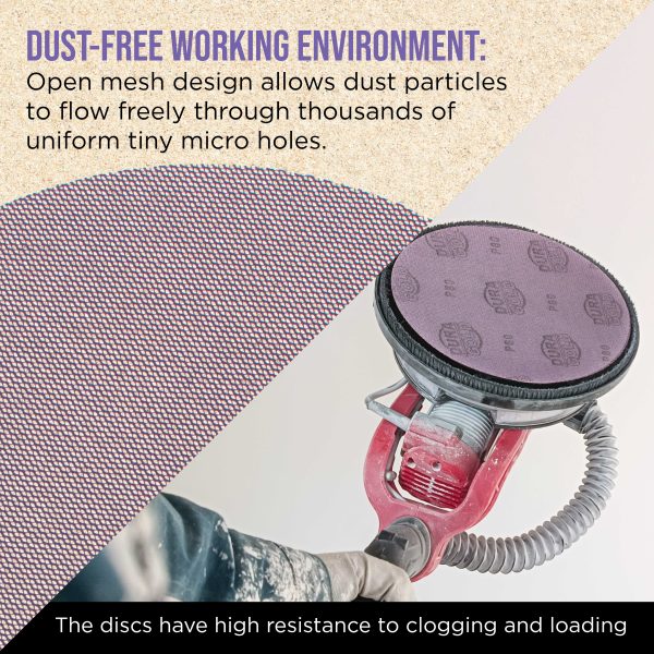Premium 9  Purple Ceramic Mesh Sanding Discs, 10 Disc Variety Pack, Grits 80, 120, 180, 240, 320 - Dustless Hook & Loop Backing Sandpaper for Drywall Power Sander - Long-Lasting Fast Cut Online - Image 5