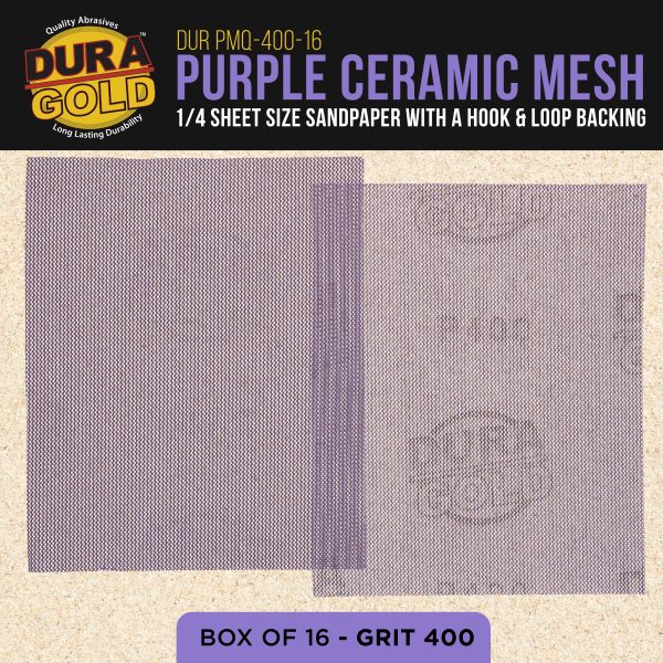 Premium 400 Grit 1 4 Sheet Size Purple Ceramic Mesh Sandpaper, Box of 16 - 4.5  x 5.5  Dustless Hook & Loop Backing, Palm Sanders, Sanding Blocks - Long-Lasting Fast Cut - Woodworking, Auto Fashion - Image 2