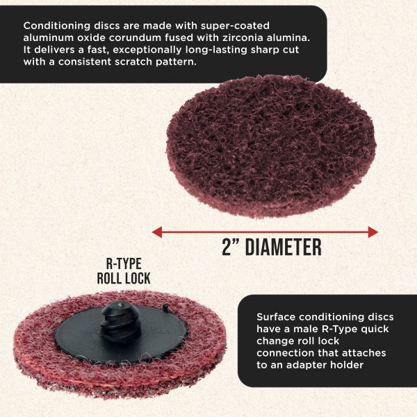 Dura-Gold 2  Diameter Surface Conditioning Discs Maroon Medium Sanding Grit (Box of 25) - R-Type Quick Change Roll Lock Connection For Sale - Image 3