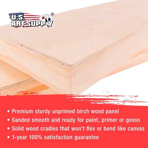 Unfinished Cradled Wood Panels for Painting, 2 Pack of 12x48 inch - Gallery Birch Wooden Canvas Boards 1-1 2  Deep - Mixed-Media Craft, Acrylic, Oil, Encaustic, Paint Pouring For Cheap - Image 4