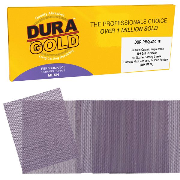 Premium 400 Grit 1 4 Sheet Size Purple Ceramic Mesh Sandpaper, Box of 16 - 4.5  x 5.5  Dustless Hook & Loop Backing, Palm Sanders, Sanding Blocks - Long-Lasting Fast Cut - Woodworking, Auto Fashion