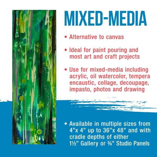 Unfinished Cradled Wood Panels for Painting, 2 Pack of 12x48 inch - Gallery Birch Wooden Canvas Boards 1-1 2  Deep - Mixed-Media Craft, Acrylic, Oil, Encaustic, Paint Pouring For Cheap - Image 5
