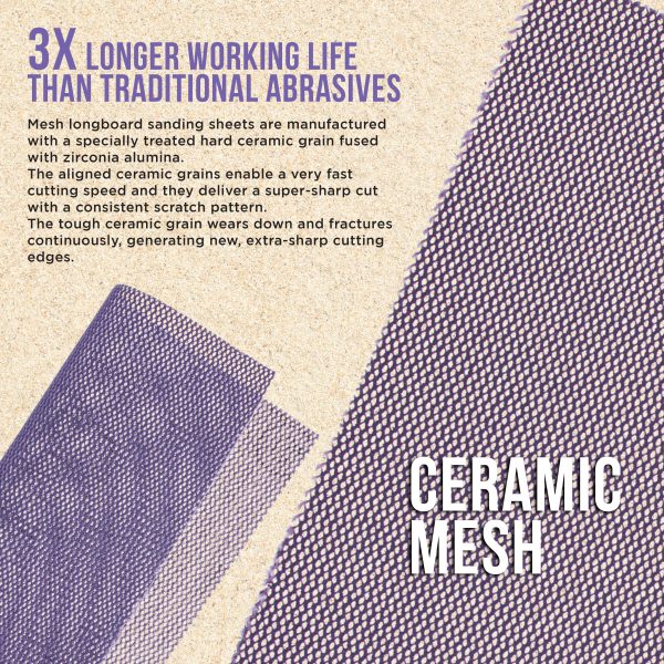 Premium 100 Grit Purple Ceramic Mesh Longboard Sandpaper, 2-3 4  Wide Continuous 10 Yard Roll - Dustless Hook & Loop Backing for Auto & Woodworking Air File Long Board Sanders, Sanding Block Online now - Image 4