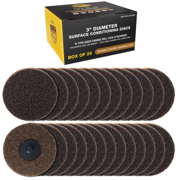 Dura-Gold 3  Diameter Surface Conditioning Discs Brown Coarse Sanding Grit (Box of 25) - R-Type Quick Change Roll Lock Connection Online Sale