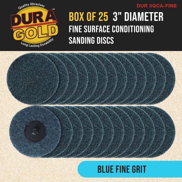 Dura-Gold 3  Diameter Surface Conditioning Discs Blue Fine Sanding Grit (Box of 25) - R-Type Quick Change Roll Lock Connection Fashion - Image 2