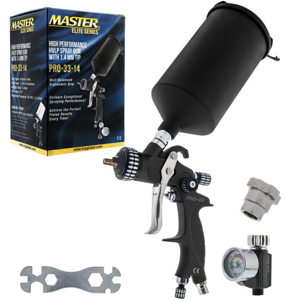 High-Performance PRO-33 Series HVLP Spray Gun with 1.4mm Tip and Air Pressure Regulator Gauge, MPS Cup Adapter For Cheap
