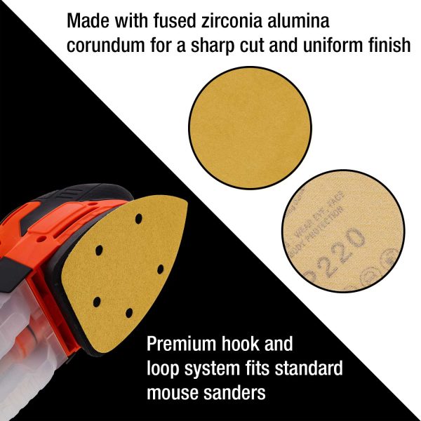 220 Grit - 5-Hole Pattern Hook & Loop Sanding Sheets for Mouse Sanders - Box of 24 Discount - Image 5