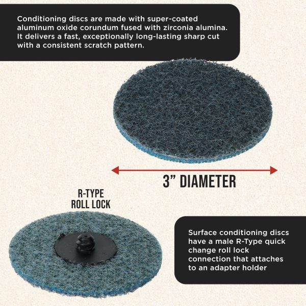 Dura-Gold 3  Diameter Surface Conditioning Discs Blue Fine Sanding Grit (Box of 25) - R-Type Quick Change Roll Lock Connection Fashion - Image 3