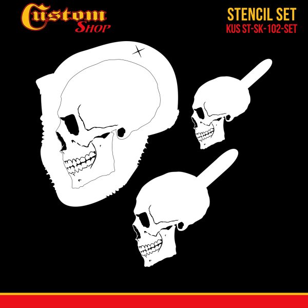 Custom Shop Airbrush Stencil Skull Design Set #2 (3 Different Scale Sizes) - 3 Laser Cut Reusable Templates Online - Image 2
