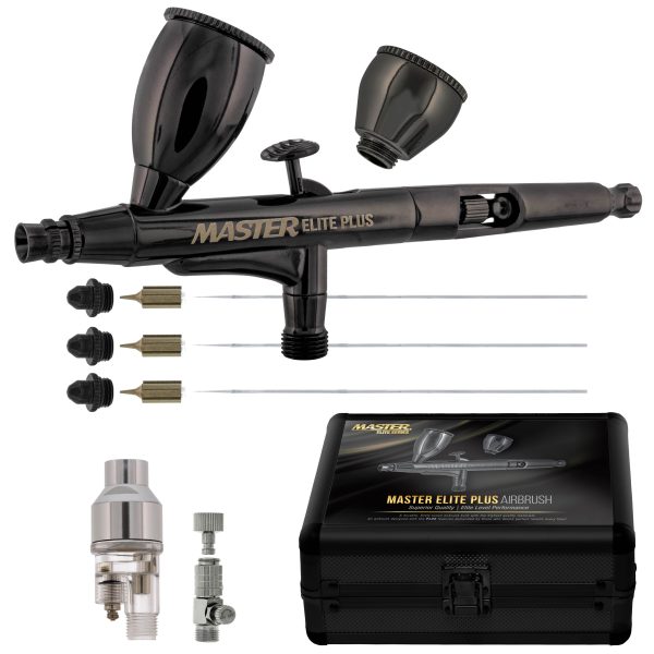 Master Elite Plus Ultimate Airbrush Set, Model 120 - Elite Level Spray Performance Dual-Action Gravity Feed Airbrush Kit, 0.2, 0.3 and 0.5 mm Tips, Case For Cheap