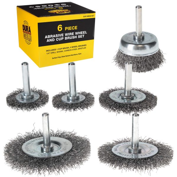 Dura-Gold 6-Piece Abrasive Wire Wheel and Cup Brush Set, 1 4  Drill Shank, Carbon Steel Bristles - Clean Remove Grind, Strip Rust, Corrosion, Paint Online Hot Sale