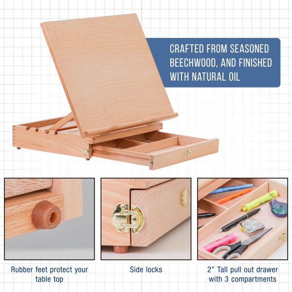 Large 20-1 2  x 16  Adjustable Wood Art Drawing Board - 5 Angles, Beechwood Construction, Pencil Ledge, T-Square, Locking Storage Drawer - Ideal for Design, Drafting & Architecture Discount - Image 4
