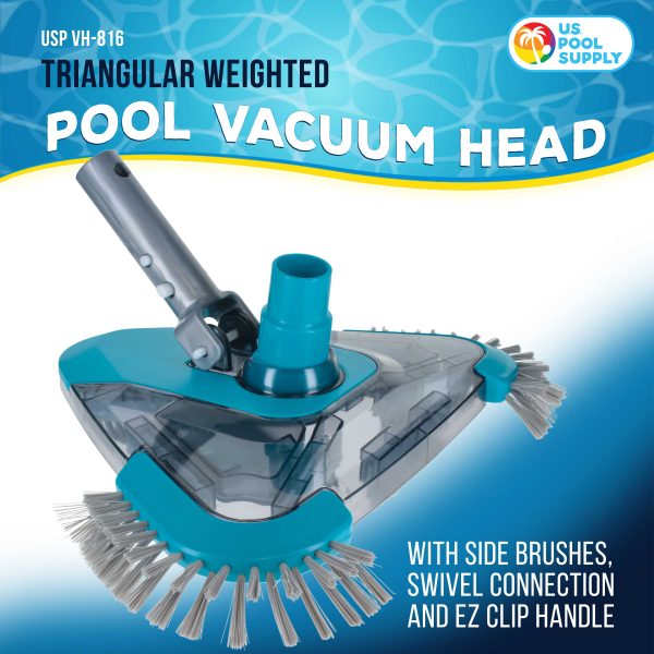 U.S. Pool Supply Premium Triangular Weighted Pool Vacuum Head with Side Brushes, Swivel Connection, EZ Clip Handle - Above Ground & Inground Pools Online Hot Sale - Image 2