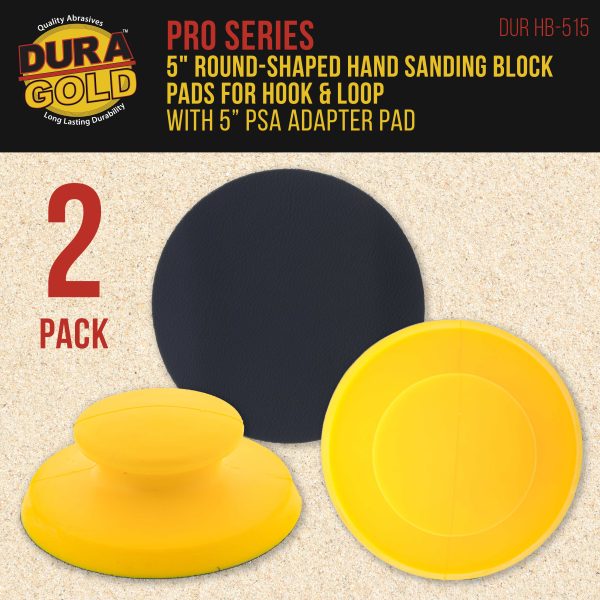 Dura-Gold Pro Series 5  Round-Shaped Hand Sanding Block Pad for Hook & Loop, PSA 5  DA Sanding Discs, 2 Pack, Conversion Adapter Pad for PSA Sandpaper For Cheap - Image 2