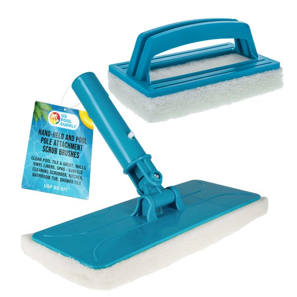 U.S. Pool Supply Hand-Held and Pool Pole Attachment Scrub Brushes - Surface Scrubbing Scouring Sponge Pads - Clean Pool Tile Grout, Walls Vinyl Liners Online