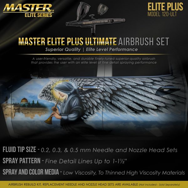 Master Elite Plus Ultimate Airbrush Set, Model 120 - Elite Level Spray Performance Dual-Action Gravity Feed Airbrush Kit, 0.2, 0.3 and 0.5 mm Tips, Case For Cheap - Image 4