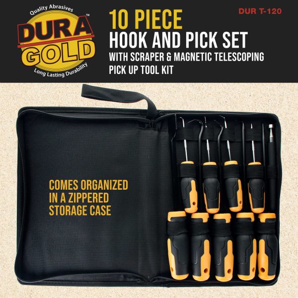 Dura-Gold 10-Piece Hook and Pick Set with Scraper & Magnetic Telescoping Pick Up Tool Kit - Precision Puller Hooks 45, 90, 135 Degree Angles Supply - Image 2
