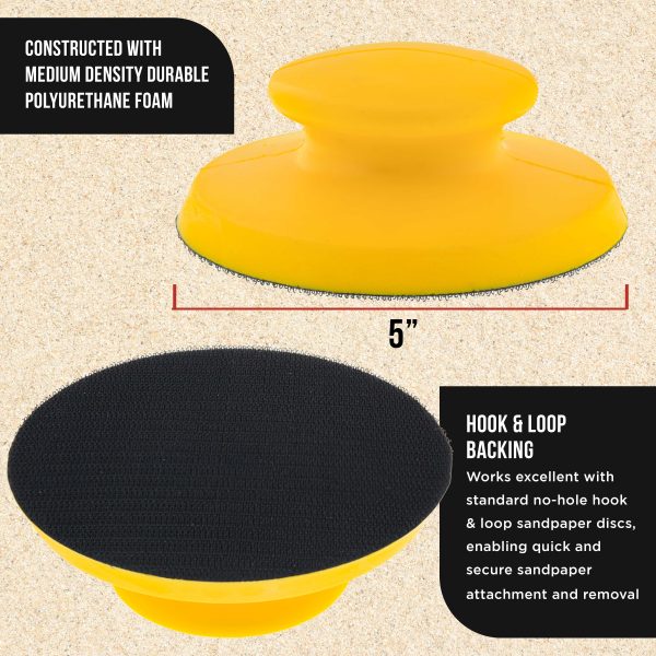 Dura-Gold Pro Series 5  Round-Shaped Hand Sanding Block Pad for Hook & Loop, PSA 5  DA Sanding Discs, 2 Pack, Conversion Adapter Pad for PSA Sandpaper For Cheap - Image 3