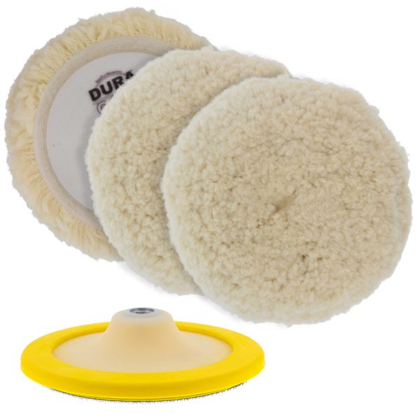 Dura-Gold 3 Pack of 8  100% Premium Wool Hook & Loop Grip Buffing Pads with a 7  Flexible Edge Backing Plate - Compound Cutting, Polishing - Polisher For Discount