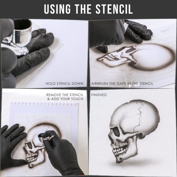 Custom Shop Airbrush Stencil Skull Design Set #2 (3 Different Scale Sizes) - 3 Laser Cut Reusable Templates Online - Image 3