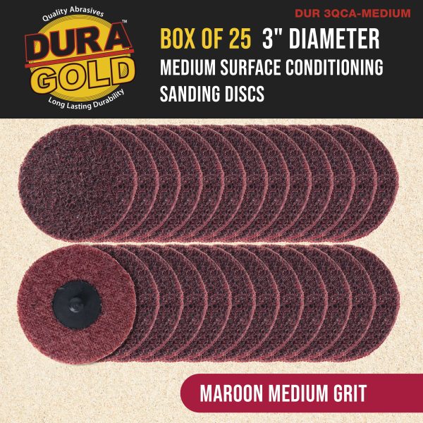 Dura-Gold 3  Diameter Surface Conditioning Discs Maroon Medium Sanding Grit (Box of 25) - R-Type Quick Change Roll Lock Connection Cheap - Image 2