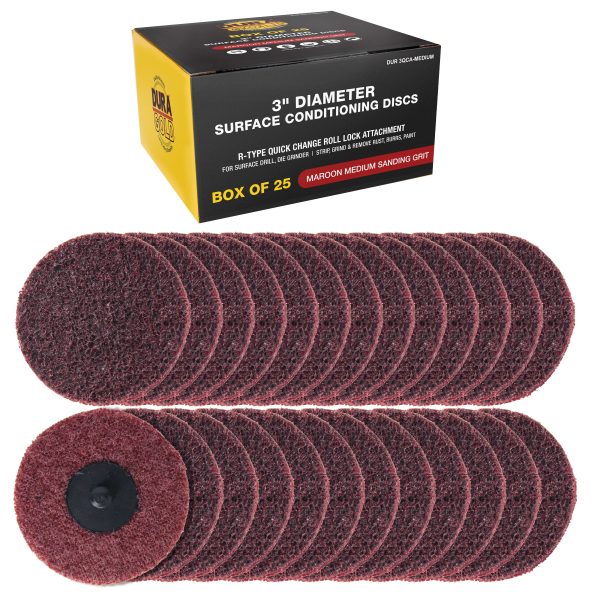 Dura-Gold 3  Diameter Surface Conditioning Discs Maroon Medium Sanding Grit (Box of 25) - R-Type Quick Change Roll Lock Connection Cheap