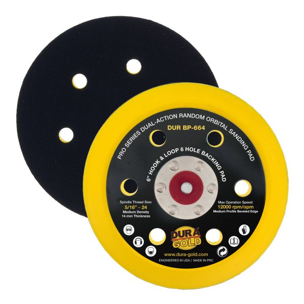 Dura-Gold Pro Series 6  Hook & Loop DA Sander Backing Plate Pad, 6 Hole Pattern, 14mm Medium Profile Edge, Dual-Action Random Orbital Sanding Online Sale