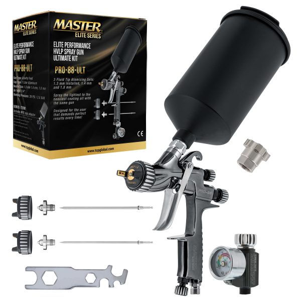 PRO-88 Series High-Performance HVLP Spray Gun Ultimate Kit with 3 Fluid Tip Sets 1.3, 1.4 and 1.8 mm, Air Pressure Regulator Gauge, MPS Adapter For Cheap
