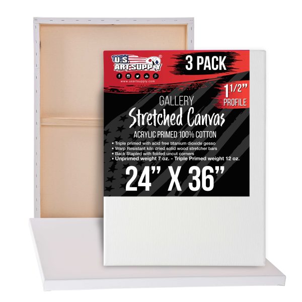 X-Large Stretched Canvas for Painting 24x36 inch Gallery Depth 1-1 2  Thick, 3-Pack - 12oz Acrylic Gesso Triple Primed, Professional Artist Quality, 100% Cotton - Oil, Pouring Paint Fashion