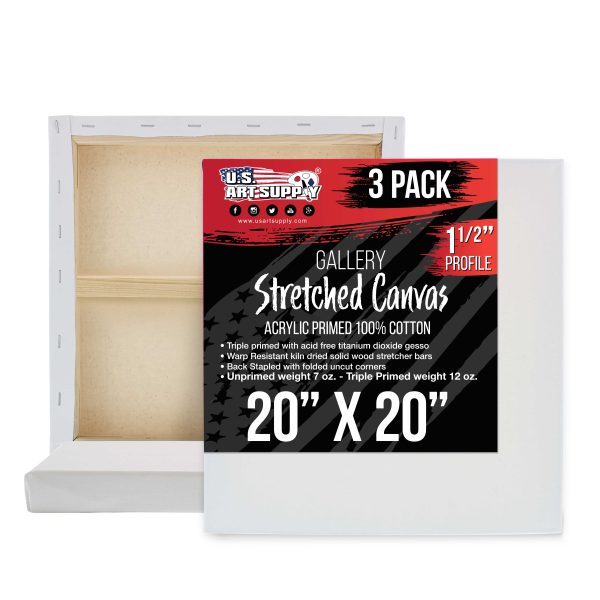 Large Stretched Canvas for Painting 20x20 inch Gallery Depth 1-1 2  Thick, 3-Pack - 12oz Acrylic Gesso Triple Primed, Professional Artist Quality, 100% Cotton - Oil, Pouring Paint For Sale
