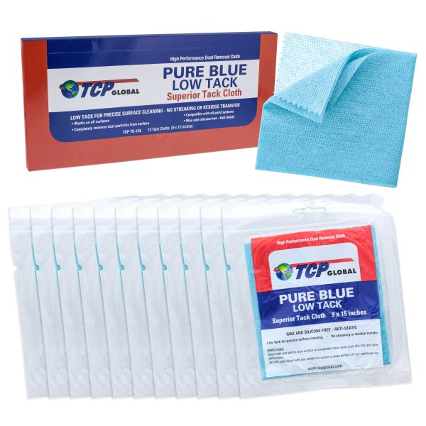 TCP Global - Pure Blue Low Tack Superior Tack Cloths - Tack Rags (Box of 12), Automotive Car Painters, Removes Dust Sanding Particles, Cleans Surfaces Online Hot Sale