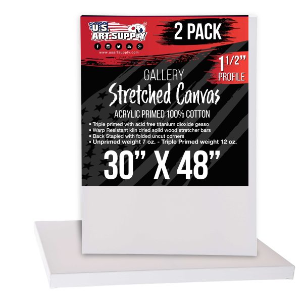 X-Large Stretched Canvas for Painting 30x48 inch Gallery Depth 1-1 2  Thick, 2-Pack - 12oz Acrylic Gesso Triple Primed, Professional Artist Quality, 100% Cotton - Oil, Pouring Paint Sale