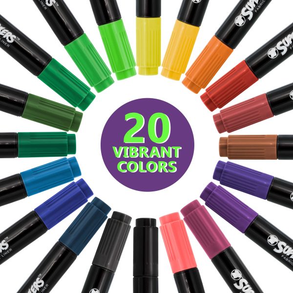 40 Unique Primary & Pastel Colors Dual Tip Fabric & T-Shirt Marker Set - Double-Ended Fabric Markers with Chisel Point and Fine Point Tips Vibrant Ink For Sale - Image 3
