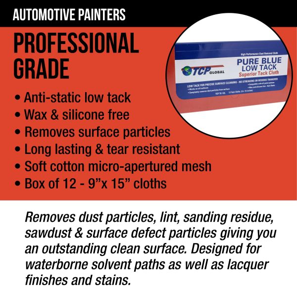 TCP Global - Pure Blue Low Tack Superior Tack Cloths - Tack Rags (Box of 12), Automotive Car Painters, Removes Dust Sanding Particles, Cleans Surfaces Online Hot Sale - Image 5