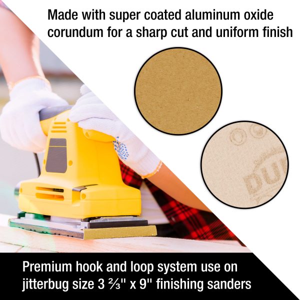 100 Grit - 1 3 Sheet Size Wood Workers Gold, 3-2 3  x 9  with Hook & Loop Backing - Box of 20 Sheets - Jitterbug Sander Online - Image 5