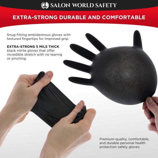 Black Nitrile Disposable Gloves, Box of 100 - Medium, 4 Mil Thick - Latex and Powder Free, Textured Tips, Food Safe, Extra-Strong Protection on Sale - Image 4