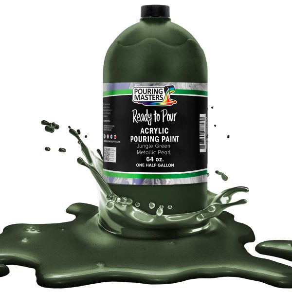 Jungle Green Metallic Pearl Acrylic Ready to Pour Pouring Paint - Premium 64-Ounce Pre-Mixed Water-Based - Painting Canvas, Wood, Crafts, Tile, Rocks Discount