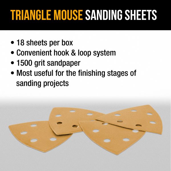 Triangle Mouse Sanding Sheets - 1500 Grit (Box of 18) - 6 Hole Pattern Hook & Loop Triangular Shaped Discs - Aluminum Oxide Sandpaper Online now - Image 4