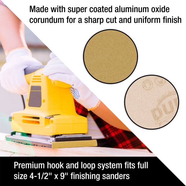 1000 Grit - 1 2 Sheet Size Wood Workers Gold, 4-1 2  x 11  with Hook & Loop Backing - Box of 16 Sheets - Hand Sand Sander Cheap - Image 5