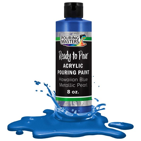 Hawaiian Blue Metallic Pearl Acrylic Ready to Pour Pouring Paint Premium 8-Ounce Pre-Mixed Water-Based - Painting Canvas, Wood, Crafts, Tile, Rocks Cheap