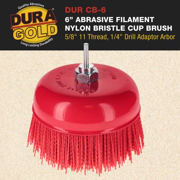 Dura-Gold 6  Abrasive Filament Nylon Bristle Cup Brush, Coarse Sanding Scuffing, 5 8  11 Thread, 1 4  Drill - Remove Rust, Paint - Bed Liner Coating Cheap - Image 2