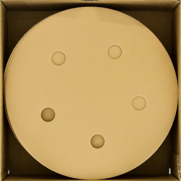 1000 Grit - 5  Gold DA Sanding Discs - 5-Hole Pattern Hook and Loop - Box of 50 Supply - Image 2